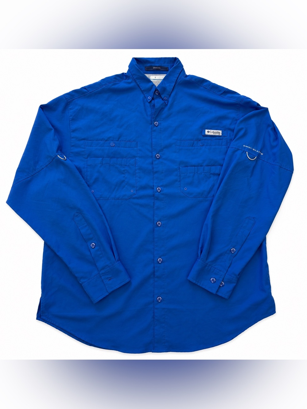 Columbia PFG Tamiami II Men’s Large Blue Omni-Shade Long Sleeve Fishing Shirt